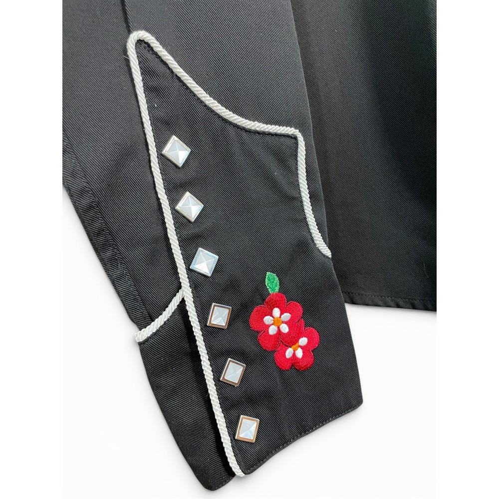 Vtg 70s Panhandle Slim Mens L Black Western Shirt Rodeo Cowboy Happy Pearl Snaps - Picture 8 of 16